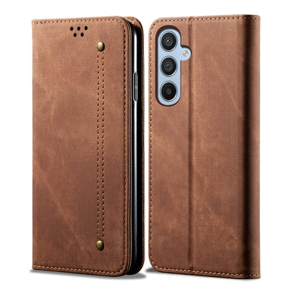 For Samsung Galaxy S25+ 5G Denim Texture Casual Style Horizontal Flip Leather Case(Brown) - Galaxy S25+ 5G Cases by buy2fix | Online Shopping UK | buy2fix