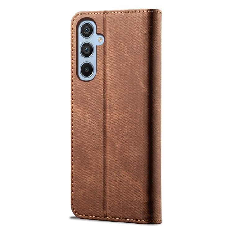 For Samsung Galaxy S25+ 5G Denim Texture Casual Style Horizontal Flip Leather Case(Brown) - Galaxy S25+ 5G Cases by buy2fix | Online Shopping UK | buy2fix