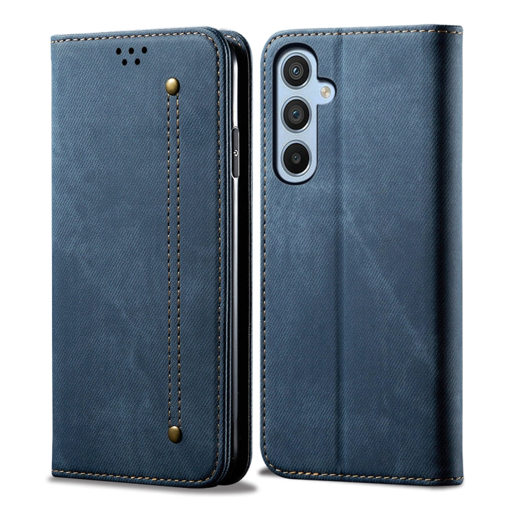 For Samsung Galaxy S25+ 5G Denim Texture Casual Style Horizontal Flip Leather Case(Blue) - Galaxy S25+ 5G Cases by buy2fix | Online Shopping UK | buy2fix