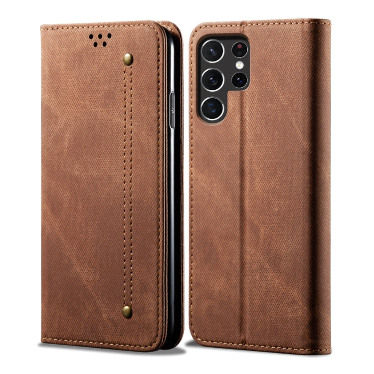 For Samsung Galaxy S25 Ultra 5G Denim Texture Casual Style Horizontal Flip Leather Case(Brown) - Galaxy S25 Ultra 5G Cases by buy2fix | Online Shopping UK | buy2fix