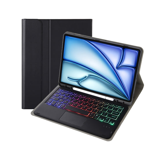 For iPad Air 11 2025 / 2024 / Air 5 10.9 / Air 4 A098B-AS Detachable Ultra-Thin Backlit Bluetooth Touch Keyboard Leather Tablet Case with Pen Slot(Black) by buy2fix