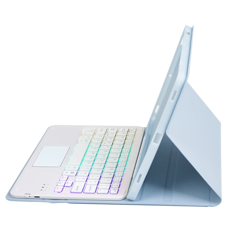 For iPad Air 11 2025 / 2024 / Air 5 10.9 / Air 4 A098B-AS Detachable Ultra-Thin Backlit Bluetooth Touch Keyboard Leather Tablet Case with Pen Slot(Light Blue) by buy2fix