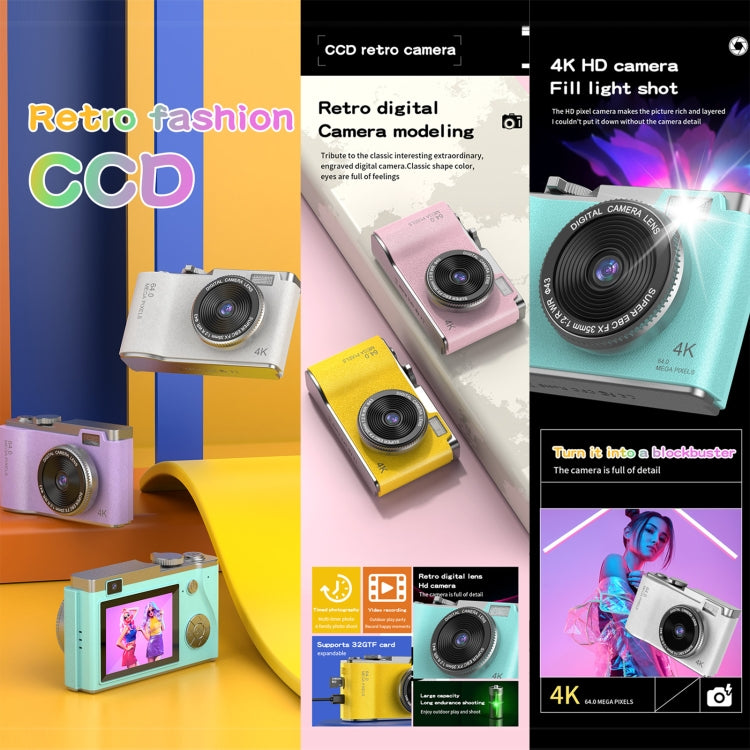 LK003 inch Dual-lens 4K HD CCD Camera Retro Kids Camera(Green