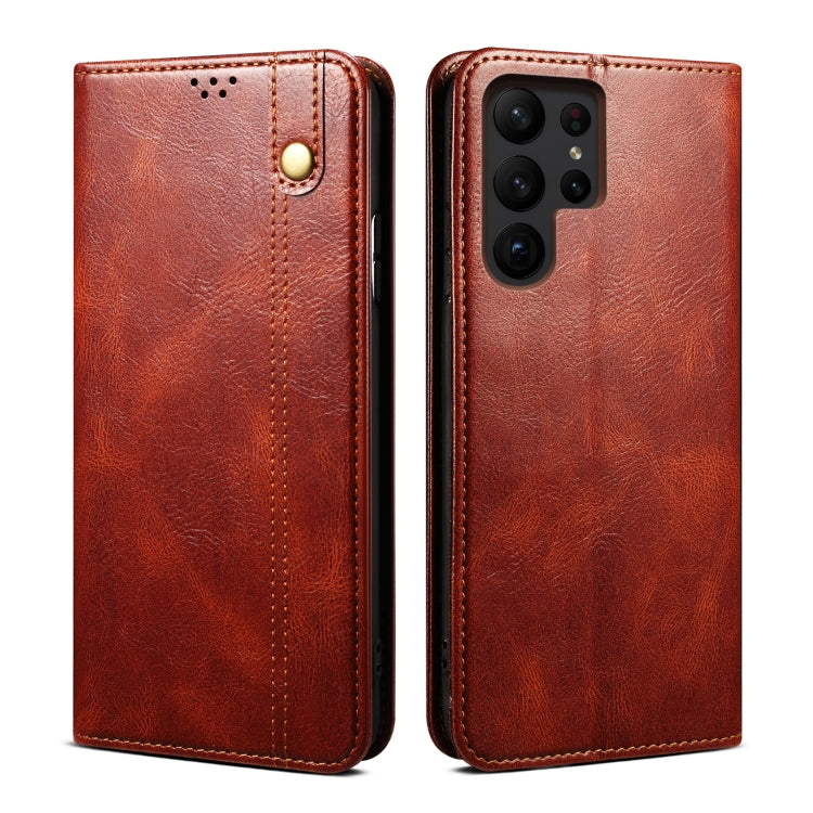 For Samsung Galaxy S25 Ultra 5G Oil Wax Crazy Horse Texture Leather Phone Case(Brown) - Galaxy S25 Ultra 5G Cases by buy2fix | Online Shopping UK | buy2fix