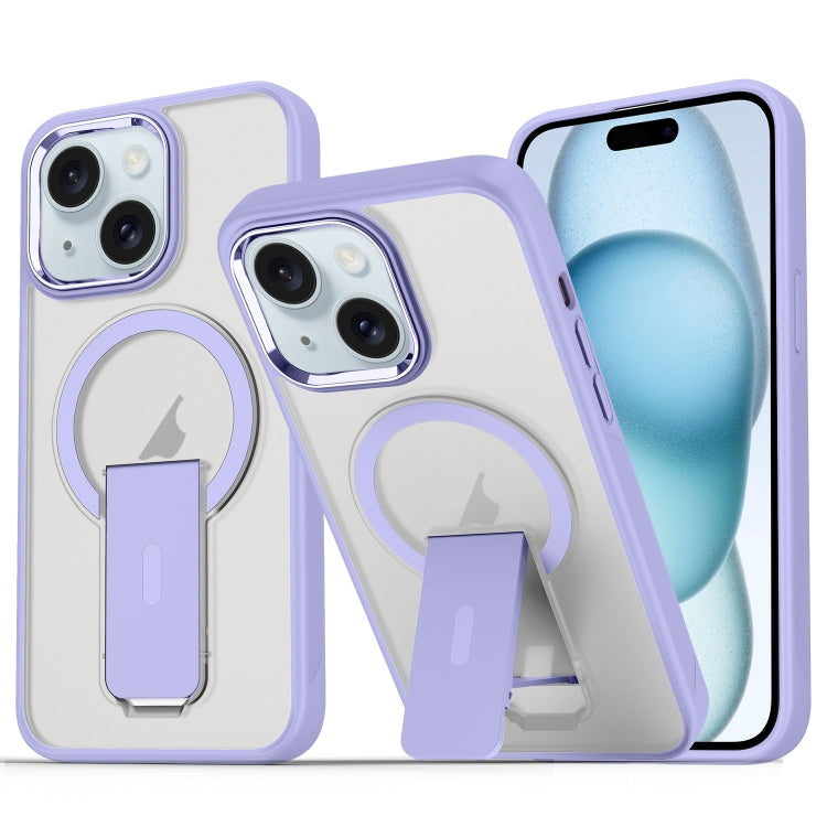 For iPhone 15 Acrylic Hybrid TPU MagSafe Holder Phone Case(Lavender Purple) by buy2fix