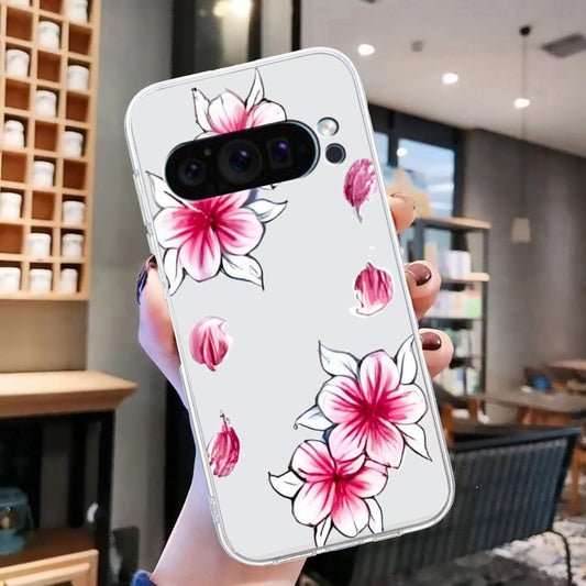 For Google Pixel 9 Pro Colored Drawing Pattern Transparent TPU Phone Case(Sakura) by buy2fix