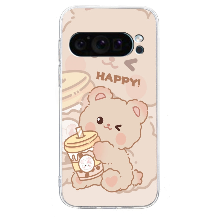 For Google Pixel 9 Pro Colored Drawing Pattern Transparent TPU Phone Case(Bear) - Google Cases by buy2fix | Online Shopping UK | buy2fix