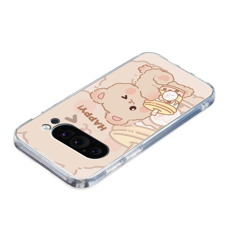 For Google Pixel 9 Pro Colored Drawing Pattern Transparent TPU Phone Case(Bear) - Google Cases by buy2fix | Online Shopping UK | buy2fix