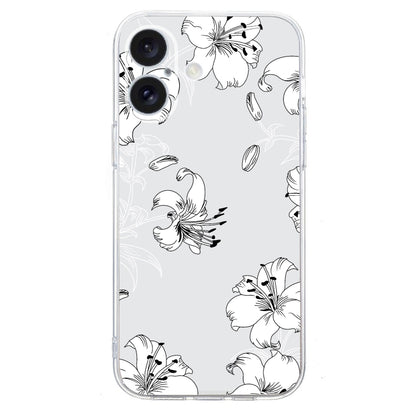 For iPhone 16 Colored Drawing Pattern Transparent TPU Phone Case(White Flower) by buy2fix