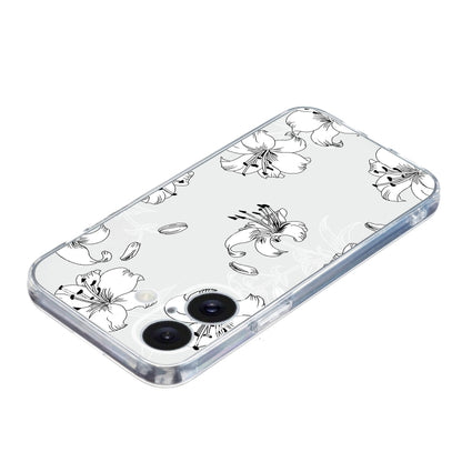 For iPhone 16 Colored Drawing Pattern Transparent TPU Phone Case(White Flower) by buy2fix