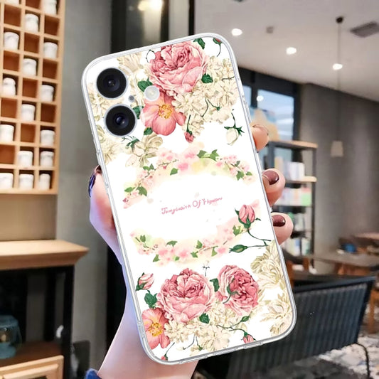 For iPhone 16 Colored Drawing Pattern Transparent TPU Phone Case(Rose) by buy2fix