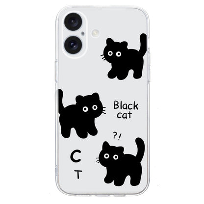 For iPhone 16 Colored Drawing Pattern Transparent TPU Phone Case(Black Cat) - iPhone 16 Cases by buy2fix | Online Shopping UK | buy2fix