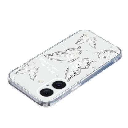 For iPhone 16 Colored Drawing Pattern Transparent TPU Phone Case(Butterflies) - iPhone 16 Cases by buy2fix | Online Shopping UK | buy2fix