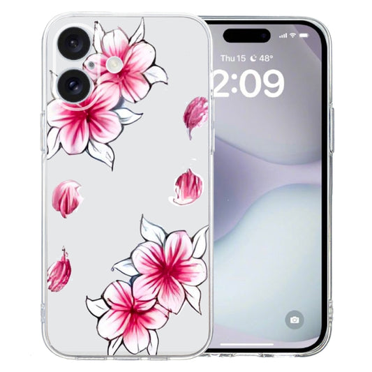 For iPhone 16 Plus Colored Drawing Pattern Transparent TPU Phone Case(Sakura) by buy2fix