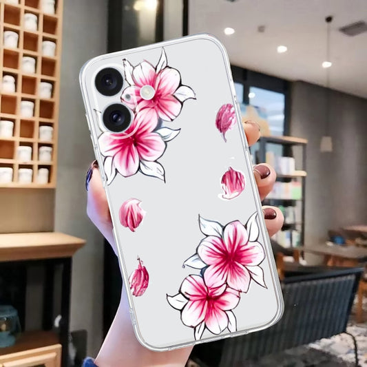 For iPhone 16 Plus Colored Drawing Pattern Transparent TPU Phone Case(Sakura) by buy2fix