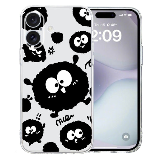For iPhone 16 Plus Colored Drawing Pattern Transparent TPU Phone Case(Black Eye) by buy2fix