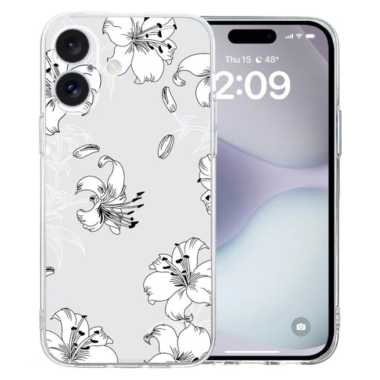 For iPhone 16 Plus Colored Drawing Pattern Transparent TPU Phone Case(White Flower) by buy2fix