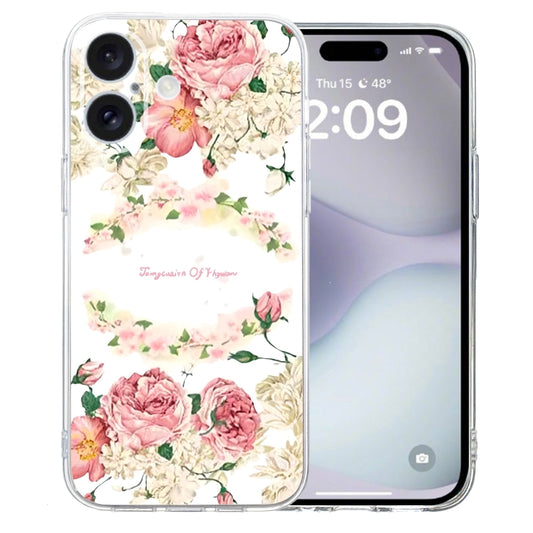 For iPhone 16 Plus Colored Drawing Pattern Transparent TPU Phone Case(Rose) by buy2fix