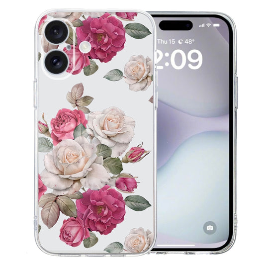For iPhone 16 Plus Colored Drawing Pattern Transparent TPU Phone Case(Peony) by buy2fix
