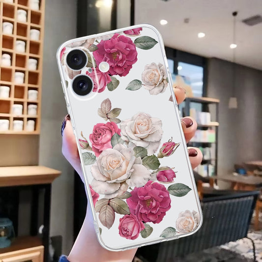 For iPhone 16 Plus Colored Drawing Pattern Transparent TPU Phone Case(Peony) by buy2fix