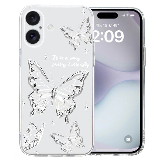 For iPhone 16 Plus Colored Drawing Pattern Transparent TPU Phone Case(Butterflies) by buy2fix