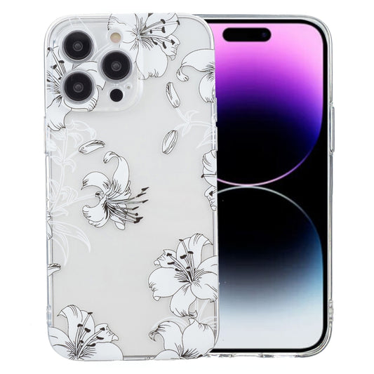 For iPhone 16 Pro Colored Drawing Pattern Transparent TPU Phone Case(White Flower) - iPhone 16 Pro Cases by buy2fix | Online Shopping UK | buy2fix