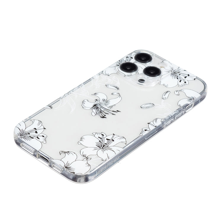 For iPhone 16 Pro Max Colored Drawing Pattern Transparent TPU Phone Case(White Flower) - iPhone 16 Pro Max Cases by buy2fix | Online Shopping UK | buy2fix