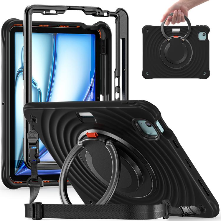 For iPad Air 11 2025 / 2024 Rotation Handle Holder Silicone Hybrid PC Tablet Case(Black) - iPad Air 11 2025 / 2024 Cases by buy2fix | Online Shopping UK | buy2fix