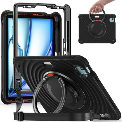 For iPad Air 11 2025 / 2024 Rotation Handle Holder Silicone Hybrid PC Tablet Case(Black) - iPad Air 11 2025 / 2024 Cases by buy2fix | Online Shopping UK | buy2fix