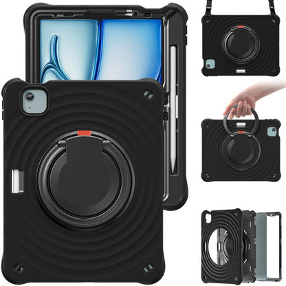 For iPad Air 11 2025 / 2024 Rotation Handle Holder Silicone Hybrid PC Tablet Case(Black) - iPad Air 11 2025 / 2024 Cases by buy2fix | Online Shopping UK | buy2fix