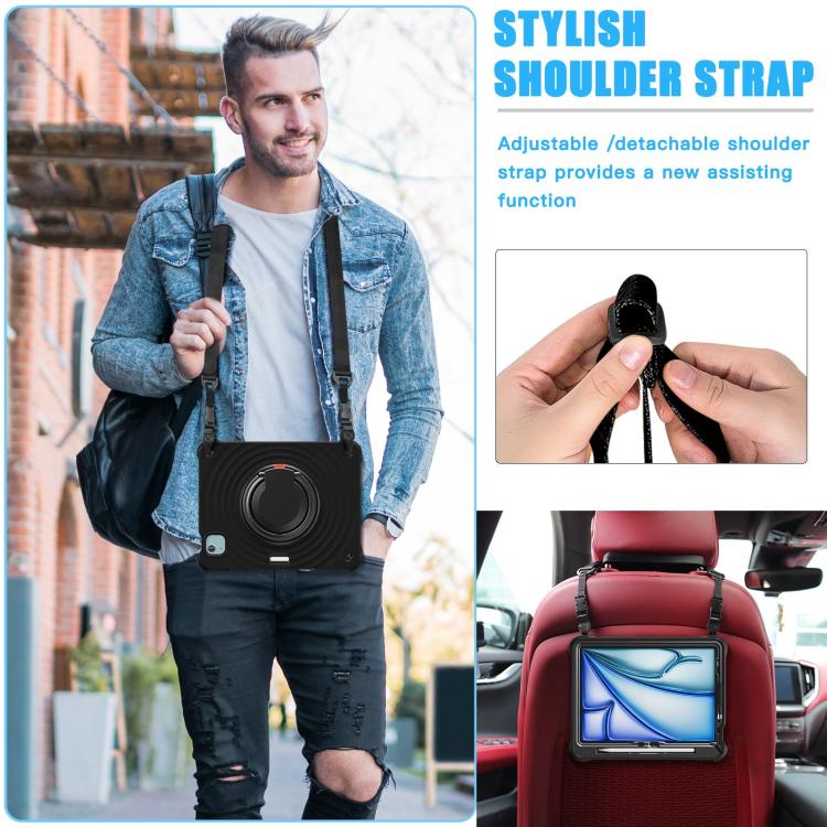 For iPad Air 11 2025 / 2024 Rotation Handle Holder Silicone Hybrid PC Tablet Case(Black) - iPad Air 11 2025 / 2024 Cases by buy2fix | Online Shopping UK | buy2fix