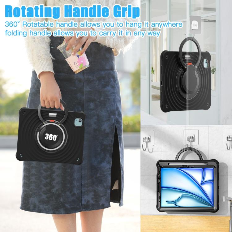 For iPad Air 11 2025 / 2024 Rotation Handle Holder Silicone Hybrid PC Tablet Case(Black) - iPad Air 11 2025 / 2024 Cases by buy2fix | Online Shopping UK | buy2fix