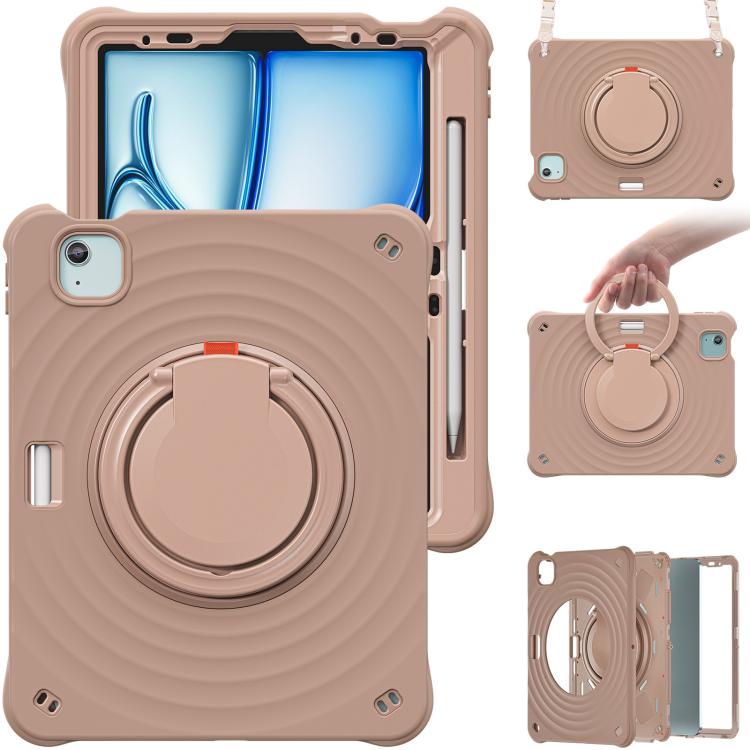 For iPad Air 11 2025 / 2024 Rotation Handle Holder Silicone Hybrid PC Tablet Case(Light Coffee) - iPad Air 11 2025 / 2024 Cases by buy2fix | Online Shopping UK | buy2fix