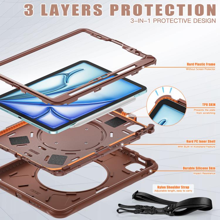 For iPad Air 11 2025 / 2024 Rotation Handle Holder Silicone Hybrid PC Tablet Case(Chocolate) - iPad Air 11 2025 / 2024 Cases by buy2fix | Online Shopping UK | buy2fix