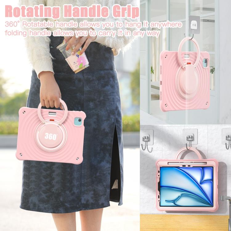 For iPad Air 11 2025 / 2024 Rotation Handle Holder Silicone Hybrid PC Tablet Case(Pink) - iPad Air 11 2025 / 2024 Cases by buy2fix | Online Shopping UK | buy2fix