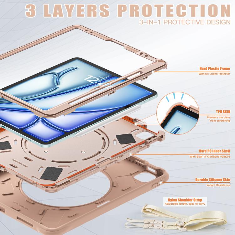 For iPad Air 13 2025 / 2024 Rotation Handle Holder Silicone Hybrid PC Tablet Case(Light Coffee) - iPad Air 13 2025 / 2024 Cases by buy2fix | Online Shopping UK | buy2fix