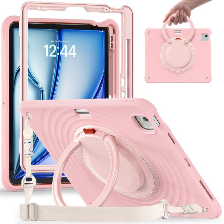 For iPad Air 13 2025 / 2024 Rotation Handle Holder Silicone Hybrid PC Tablet Case(Pink) - iPad Air 13 2025 / 2024 Cases by buy2fix | Online Shopping UK | buy2fix