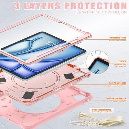For iPad Air 13 2025 / 2024 Rotation Handle Holder Silicone Hybrid PC Tablet Case(Pink) - iPad Air 13 2025 / 2024 Cases by buy2fix | Online Shopping UK | buy2fix