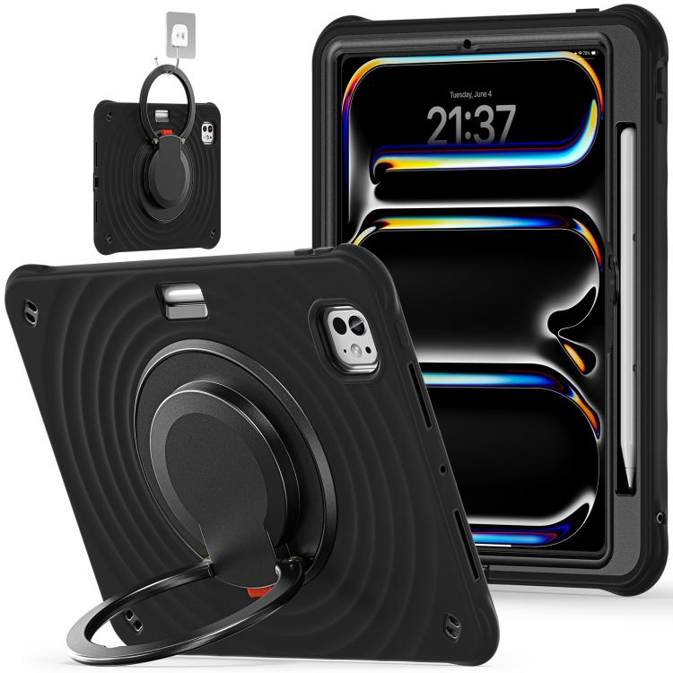 For iPad Pro 11 2024 Rotation Handle Holder Silicone Hybrid PC Tablet Case(Black) - iPad Pro 11 2024 Cases by buy2fix | Online Shopping UK | buy2fix