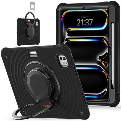 For iPad Pro 11 2024 Rotation Handle Holder Silicone Hybrid PC Tablet Case(Black) - iPad Pro 11 2024 Cases by buy2fix | Online Shopping UK | buy2fix