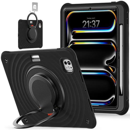 For iPad Pro 11 2024 Rotation Handle Holder Silicone Hybrid PC Tablet Case(Black) - iPad Pro 11 2024 Cases by buy2fix | Online Shopping UK | buy2fix