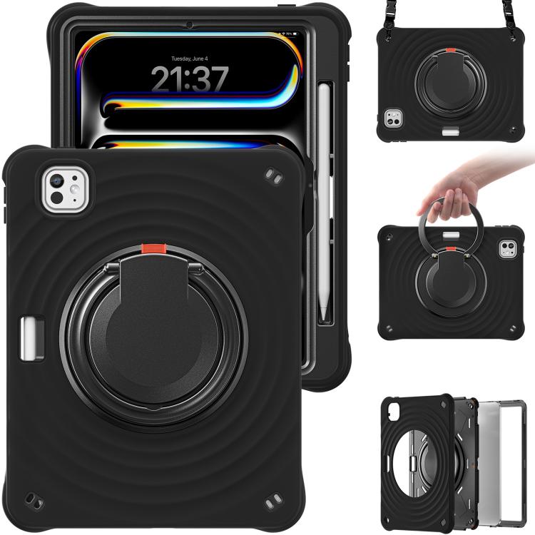 For iPad Pro 11 2024 Rotation Handle Holder Silicone Hybrid PC Tablet Case(Black) - iPad Pro 11 2024 Cases by buy2fix | Online Shopping UK | buy2fix