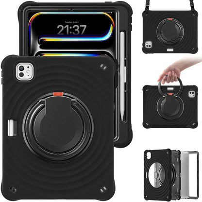 For iPad Pro 11 2024 Rotation Handle Holder Silicone Hybrid PC Tablet Case(Black) - iPad Pro 11 2024 Cases by buy2fix | Online Shopping UK | buy2fix