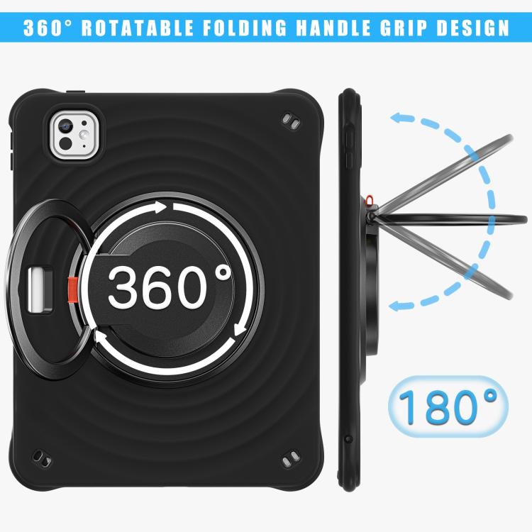 For iPad Pro 11 2024 Rotation Handle Holder Silicone Hybrid PC Tablet Case(Black) - iPad Pro 11 2024 Cases by buy2fix | Online Shopping UK | buy2fix