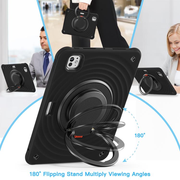 For iPad Pro 11 2024 Rotation Handle Holder Silicone Hybrid PC Tablet Case(Black) - iPad Pro 11 2024 Cases by buy2fix | Online Shopping UK | buy2fix