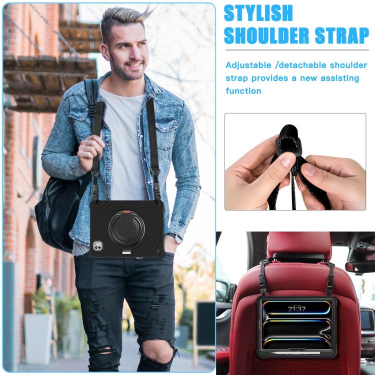 For iPad Pro 11 2024 Rotation Handle Holder Silicone Hybrid PC Tablet Case(Black) - iPad Pro 11 2024 Cases by buy2fix | Online Shopping UK | buy2fix