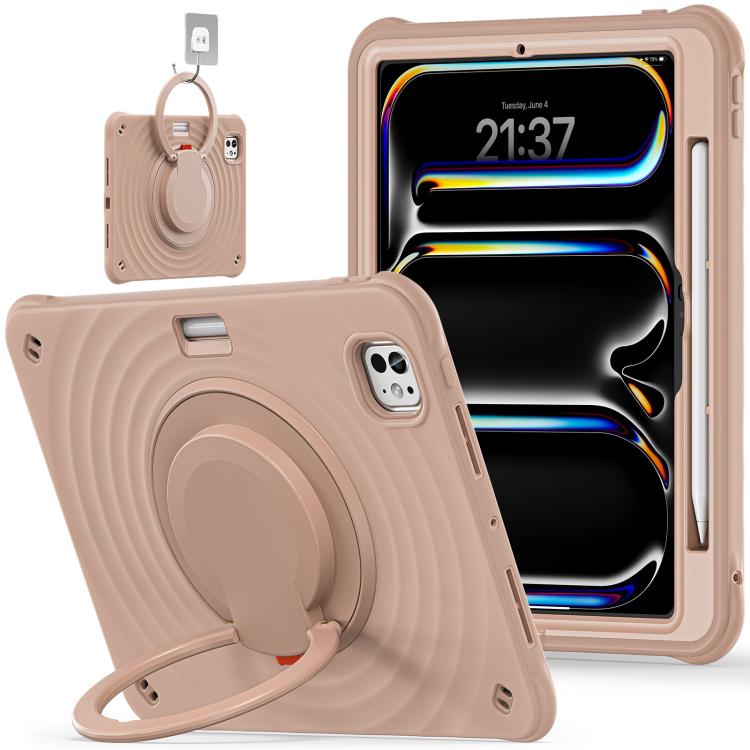 For iPad Pro 11 2024 Rotation Handle Holder Silicone Hybrid PC Tablet Case(Light Coffee) - iPad Pro 11 2024 Cases by buy2fix | Online Shopping UK | buy2fix
