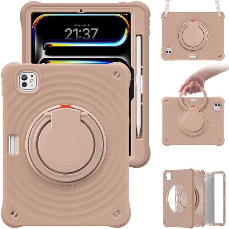 For iPad Pro 11 2024 Rotation Handle Holder Silicone Hybrid PC Tablet Case(Light Coffee) - iPad Pro 11 2024 Cases by buy2fix | Online Shopping UK | buy2fix