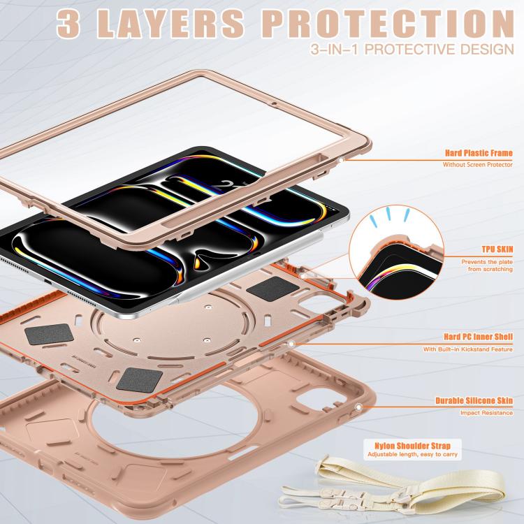 For iPad Pro 11 2024 Rotation Handle Holder Silicone Hybrid PC Tablet Case(Light Coffee) - iPad Pro 11 2024 Cases by buy2fix | Online Shopping UK | buy2fix