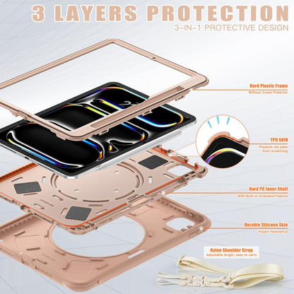 For iPad Pro 11 2024 Rotation Handle Holder Silicone Hybrid PC Tablet Case(Light Coffee) - iPad Pro 11 2024 Cases by buy2fix | Online Shopping UK | buy2fix